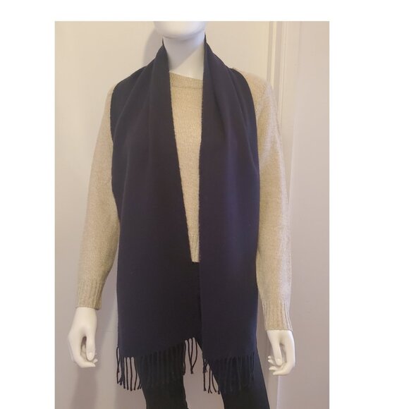 Le 31 Navy Blue/Black Herringbone Scarf by Simons - Picture 1 of 4